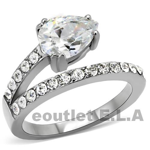 2.66CT PEAR CZ STAINLESS STEEL RING-6 sizes